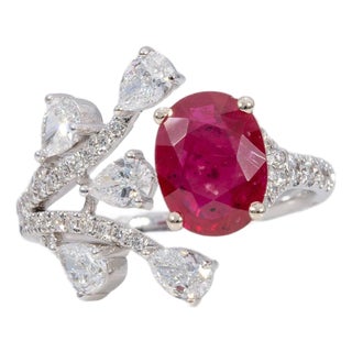 Gia Certified Mozambique Ruby Ring With Lab Grown Diamonds: Solid 14k Gold, Size 6.75 For Sale