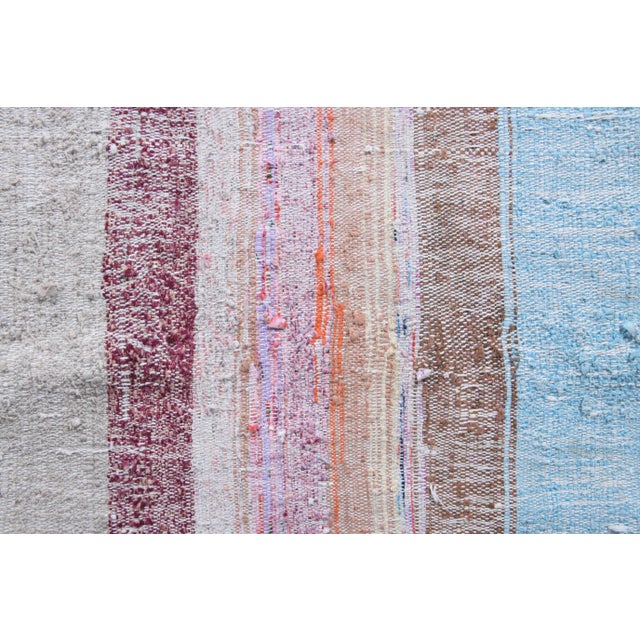 Vintage Turkish Hand-Knotted Wool Cotton Blue Kilim Runner Rug For Sale - Image 6 of 10