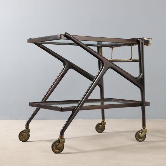 Black Trolley with Double Glass Shelves, 1950s For Sale - Image 8 of 9