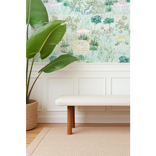 Green Mahjong Garden Party Toile Grasscloth Wallpaper by House Party | 6 Yards For Sale - Image 8 of 9