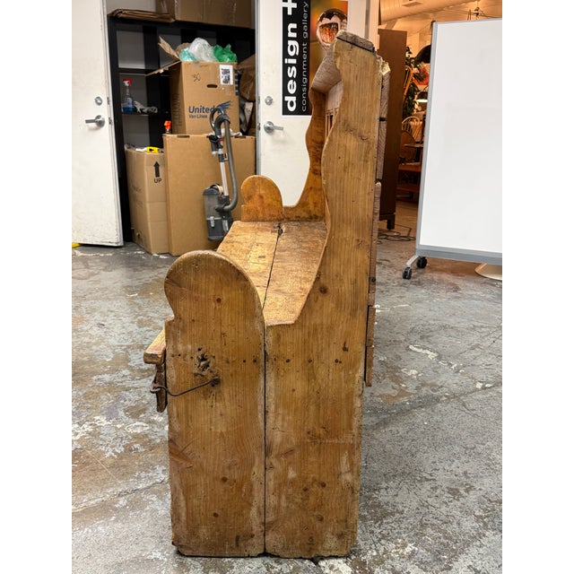 English Pine Wood Settle Bench, Late 19th Century For Sale - Image 4 of 12