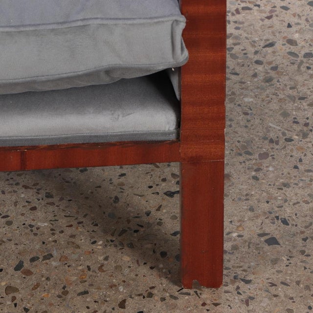 Pair of Mahogany and Upholstered Cube Chairs, in the Manner of Jean Michel Frank For Sale In Philadelphia - Image 6 of 6