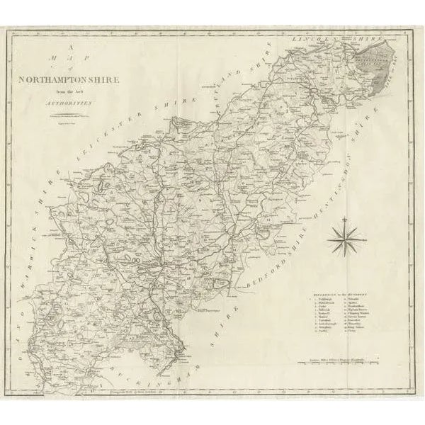 Large Antique County Map of Northamptonshire, England, 1805 For Sale - Image 3 of 6