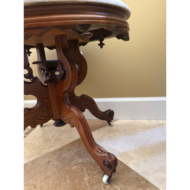 Antique Victorian Walnut Marble Top Table For Sale - Image 12 of 12
