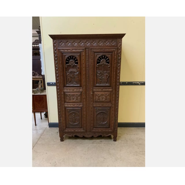 Brown Antique Breton Cupboard, Linen Cupboard For Sale - Image 8 of 8