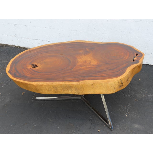 Rustic Natural Live Edge Wood Tree Slice Side Large Coffee Table 6891 For Sale - Image 14 of 18