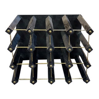 Mid Century Wood Wine Holder Rack in Black For Sale