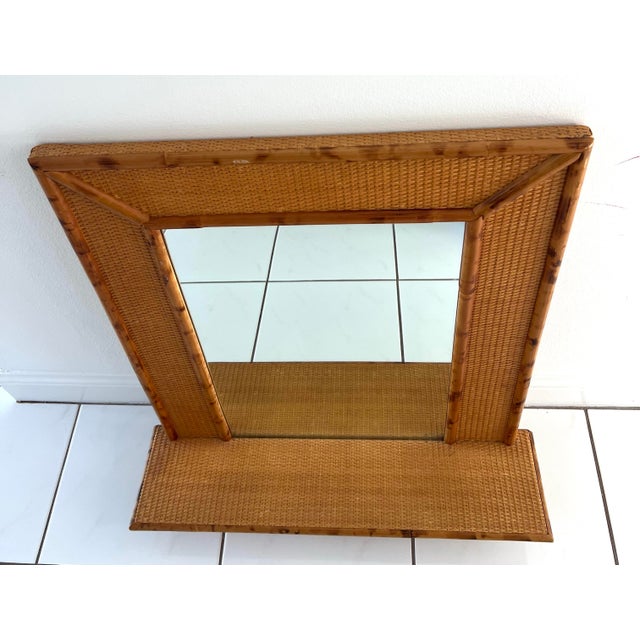 1970s Bamboo and Woven Rattan Wall Mirror With Console For Sale - Image 10 of 10