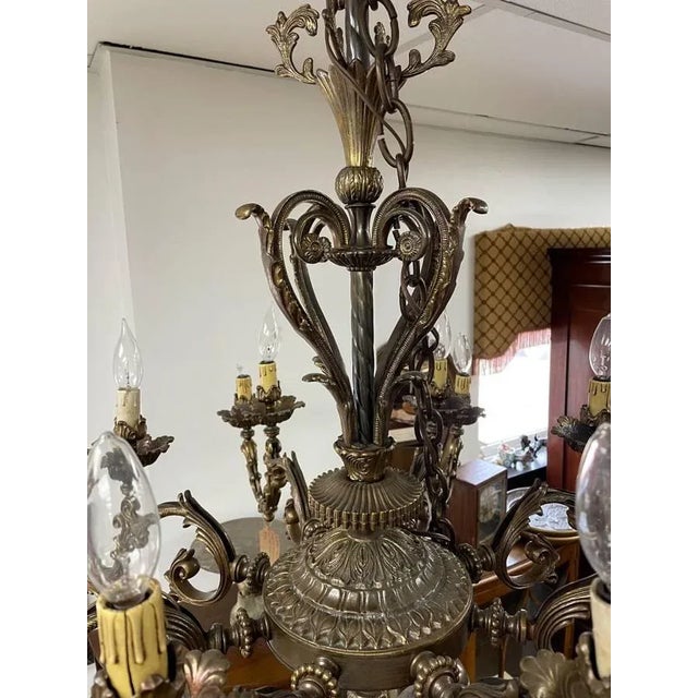 Antique Brass Chandelier, 16 Lights, Candlestick Style, Early 1900's For Sale - Image 4 of 7