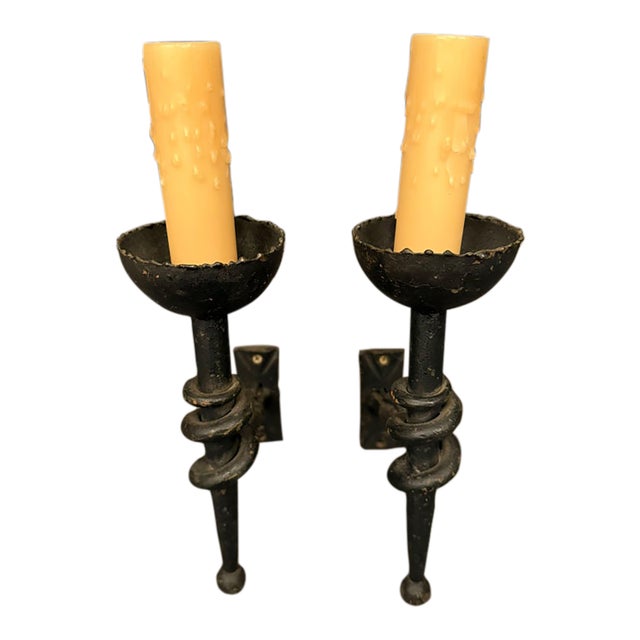 1890s French Wrought Iron Wall Sconces - Pair For Sale