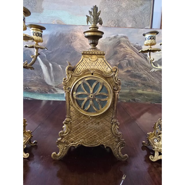 Antique Faberge Style Bronze Enamel Dolphin Clock Set For Sale - Image 12 of 18