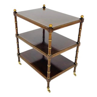 Three Tier Side Table With Gold Gilt Accents & Casters, England 1940's For Sale