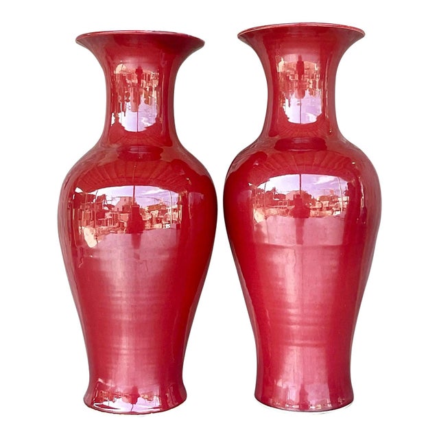 Vintage Asian “Sang De Boeuf” Glazed Ceramic Vases- a Pair For Sale - Image 9 of 12