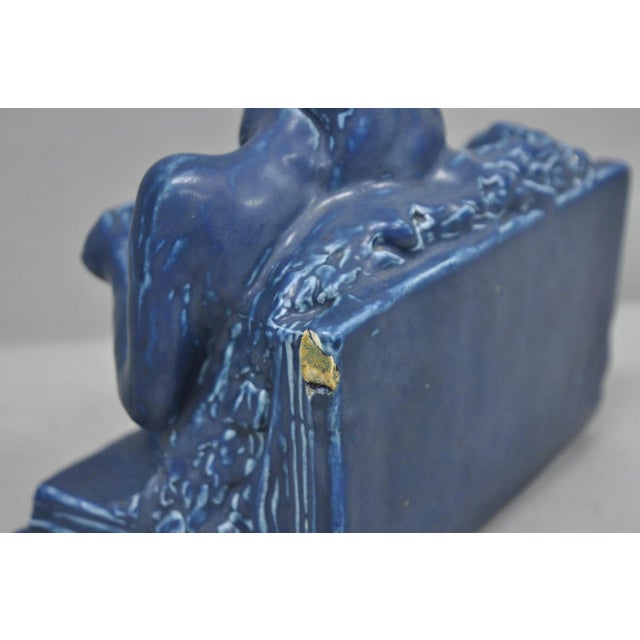 Antique Rookwood Blue Glazed Ceramic Nude Female Figure Reading Book Bookend For Sale - Image 10 of 16