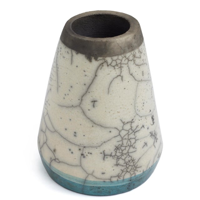 Early 21st Century Middle Eastern Modern Green White Black Metal Raku Ceramic Kazan Vase by Laab Milano For Sale - Image 5 of 5