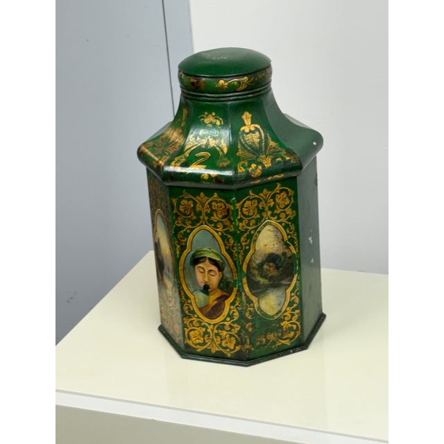 Savage London Victorian Hand Painted Tole Tea Canister No. 2, 19th Century For Sale - Image 9 of 12
