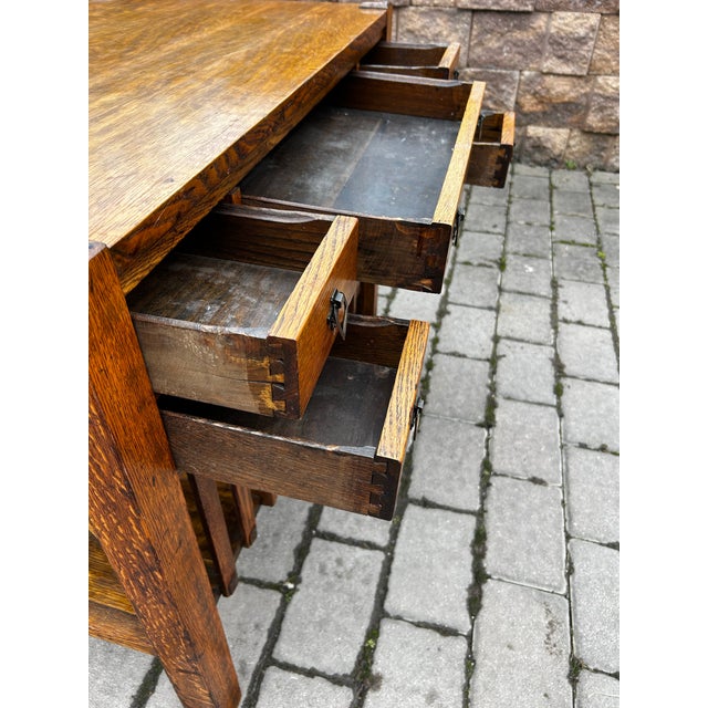 Antique Mission Style Five Drawer Oak Writing Desk by Bourn & Hadley Co. For Sale - Image 10 of 12