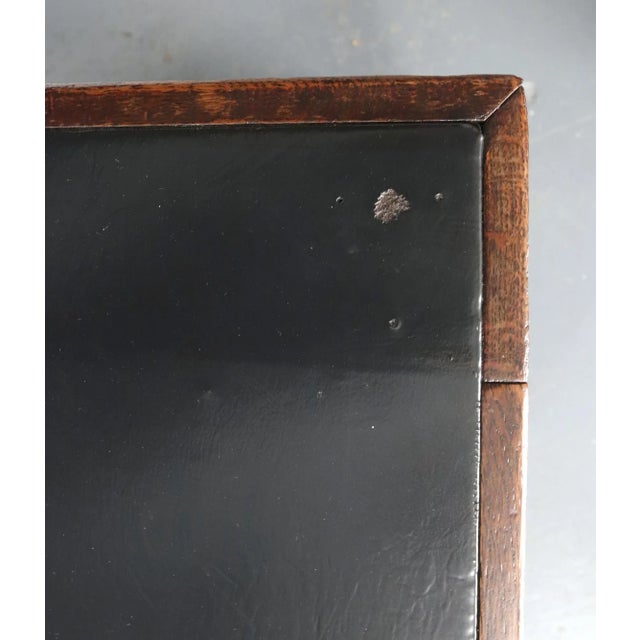 Early 1900s Black Leather Top Oak Slanted Writing Desk For Sale - Image 11 of 16
