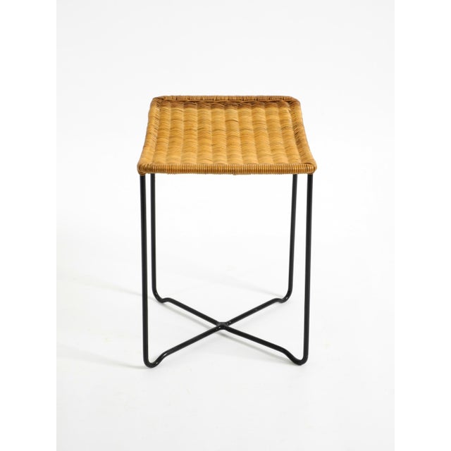 Black Mid-Century Modern Rattan Stool with Black Iron Frame, 1950s For Sale - Image 8 of 18