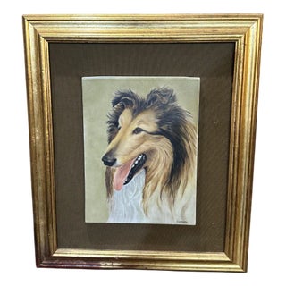 Painted Ceramic Tile with Scottish Shepherd Dog, 1970s For Sale