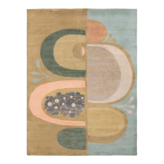 Rug & Kilim’s Mid-Century Modern Style Rug in Green and Blue, 9x12 For Sale