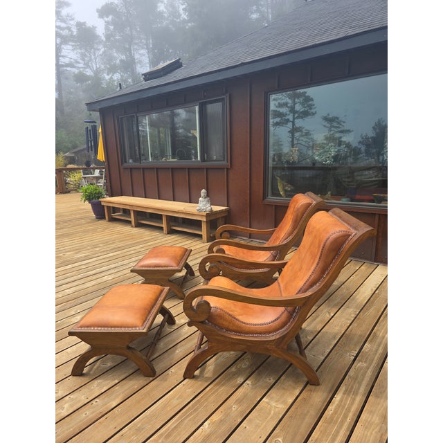 American Augusto Chairs and Ottomans 2016 Grandin Road - Set of 4 For Sale - Image 3 of 12