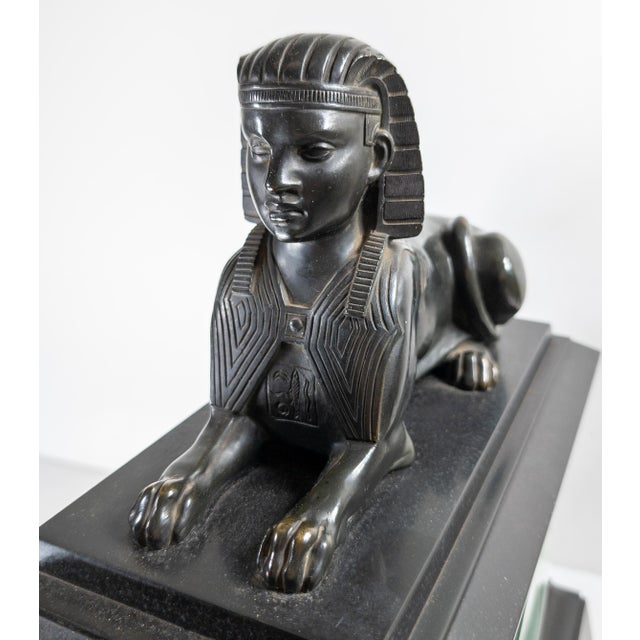 19th Century French Egyptian Revival Sphinx Bronze on Mantel Clock Base For Sale - Image 10 of 18