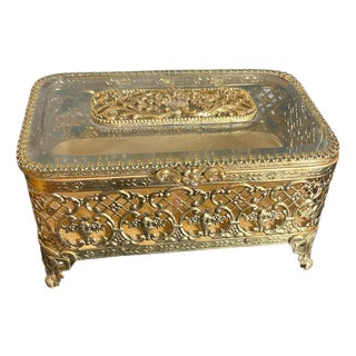 1950s Matson 24kt Gold Plated Ormolu Jewelry Casket For Sale