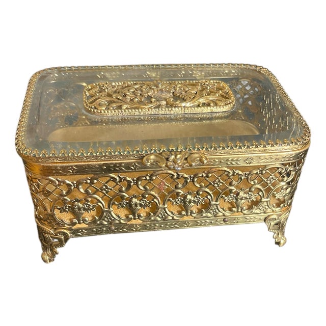 1950s Matson 24kt Gold Plated Ormolu Jewelry Casket For Sale