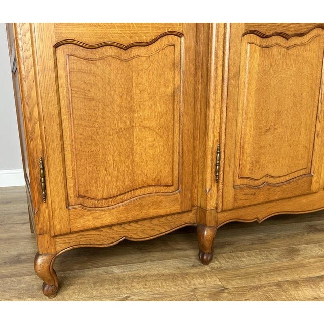 Vintage French Louis XVI Style Carved Oak 4-Door Wardrobe For Sale - Image 9 of 14