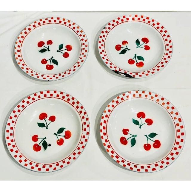 Red Vintage Enamel Cherry Serving Dishes- Set of 4 For Sale - Image 8 of 8
