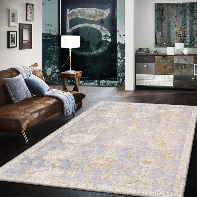 Oushak Wool Grey Area Rug, 9' 1'' X 10' 3'' For Sale In New York - Image 6 of 7