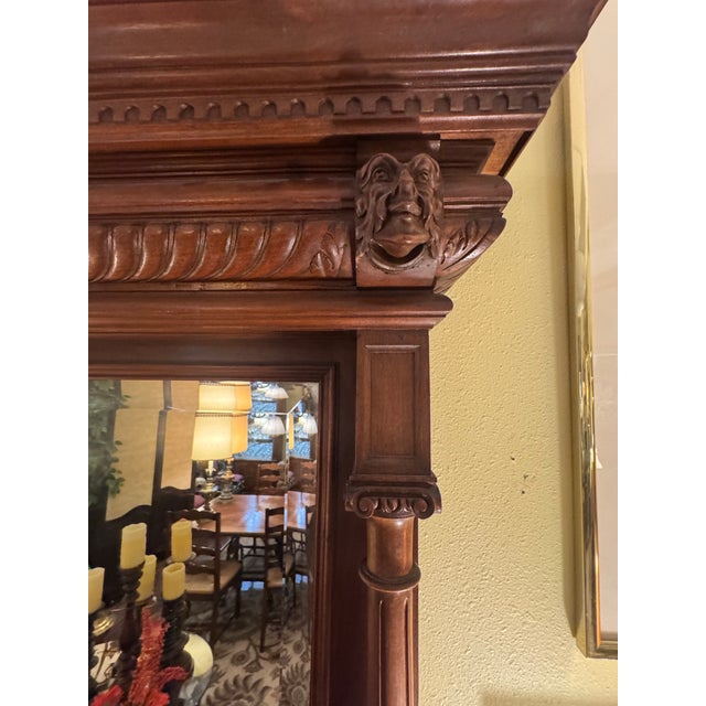 Monumental 19th Century Renaissance Revival Carved Walnut Architectural Mirror – 68” Tall For Sale - Image 4 of 6