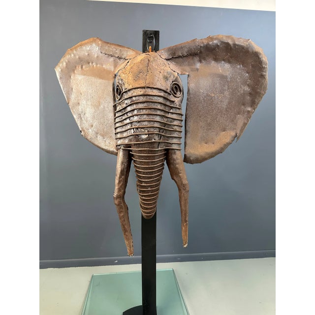 Folk Art Metal Elephant Head Sculpture by by Renown Kenyan Artist Kioko Mwitiki For Sale - Image 3 of 12