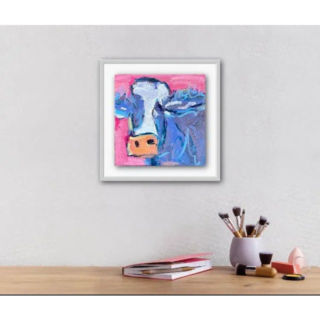 Abstract Cow in Pink Oil Painting For Sale - Image 10 of 12