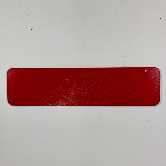 Mid 20th Century Vintage "Junior's" Rectangular Wall Sign in Firetruck Red With White Font For Sale - Image 5 of 6