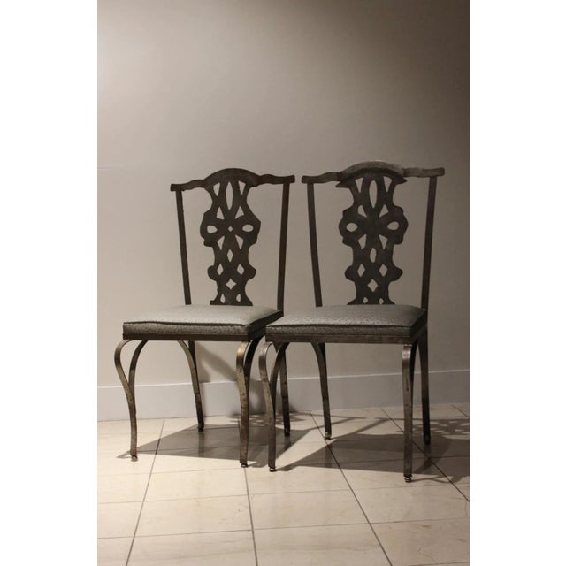Set of 4 of Chippendale Style Verdigris Iron Garden Chairs For Sale - Image 9 of 9