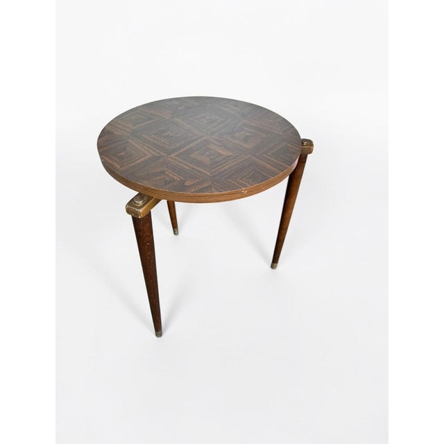 Wood 1960s Vintage Mid Century Laminate Top Round Side Accent Table For Sale - Image 7 of 7