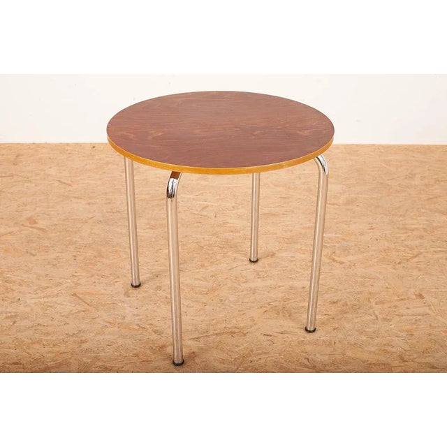Steel Tube Table in Steel Frame Tube Chrome-Plated, Plate Plywood Stained Dark & Beech Wood Edge For Sale - Image 11 of 11