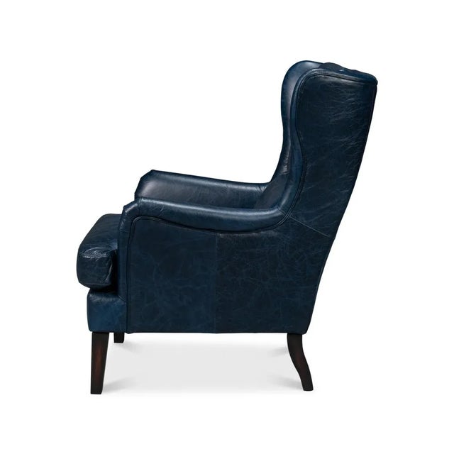 American Classic Leather Wingback Chair Chateau Blue For Sale - Image 3 of 12