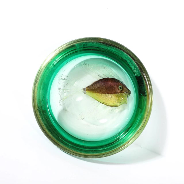Mid-Century Modern Mid-Century Modernist Fish Motif Hand-Blown Murano Glass Bowl by Alfredo Barbini For Sale - Image 3 of 12