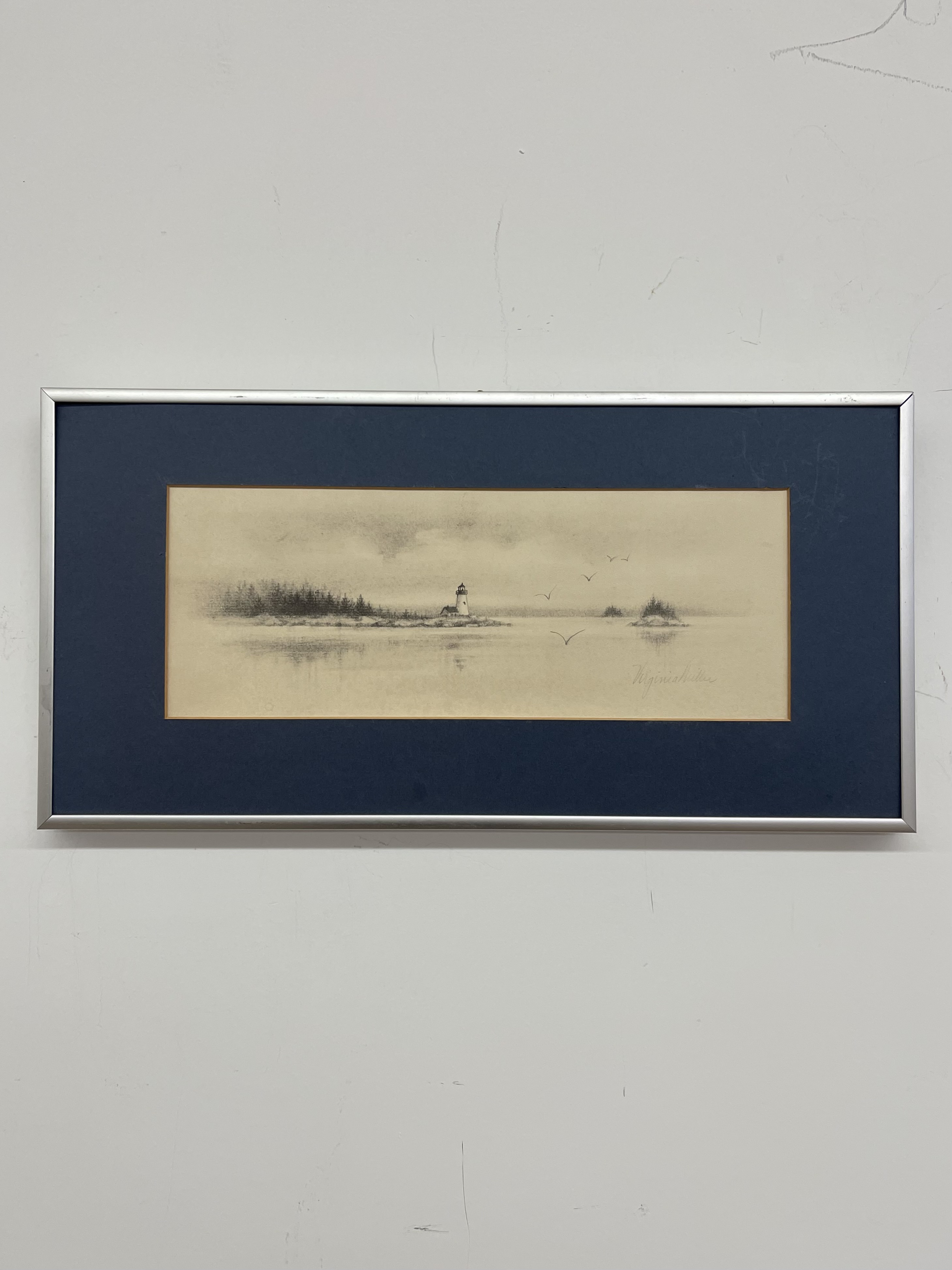 Vintage Pencil-Signed Coastal Lighthouse Lithograph by Virginia