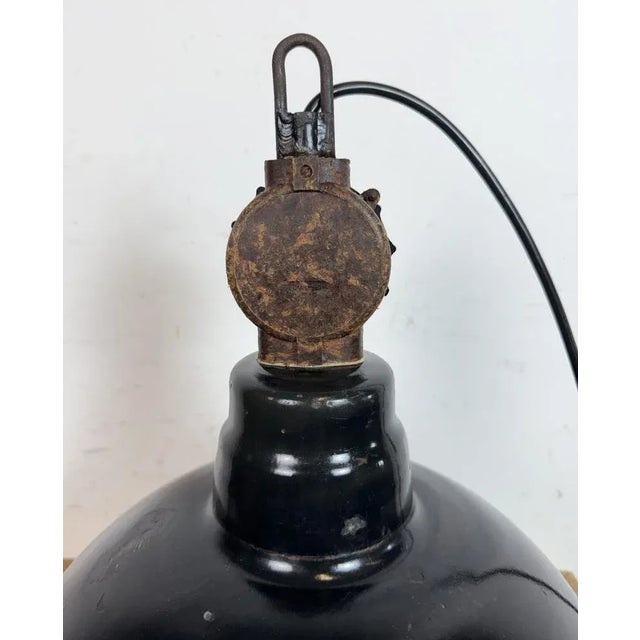 East German Black Enamel Factory Light by LBD Veb Leuchtenbau, Dresden, 1950s For Sale - Image 12 of 18