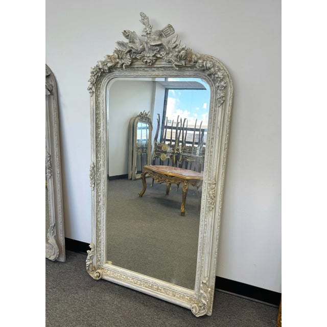 French Style Floor Mirror – 5 Ft Tall in Light Bone Gray Finish For Sale In Miami - Image 6 of 6