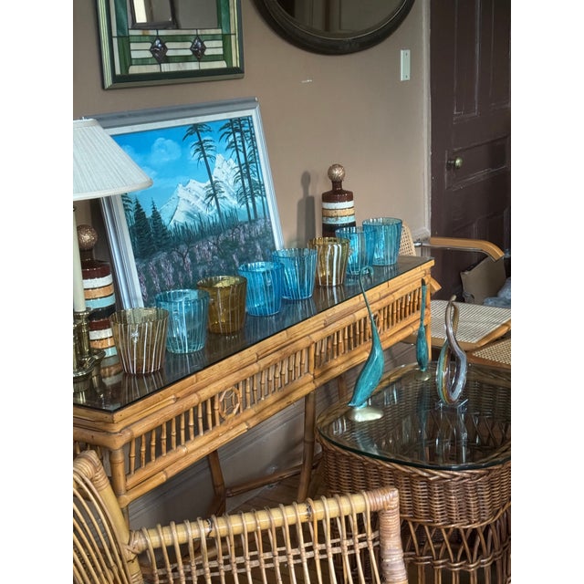 Abstract 1970s Italian Venini for Disaronno Turquoise and Yellow Glass Ice Buckets -Set of 9 For Sale - Image 3 of 11