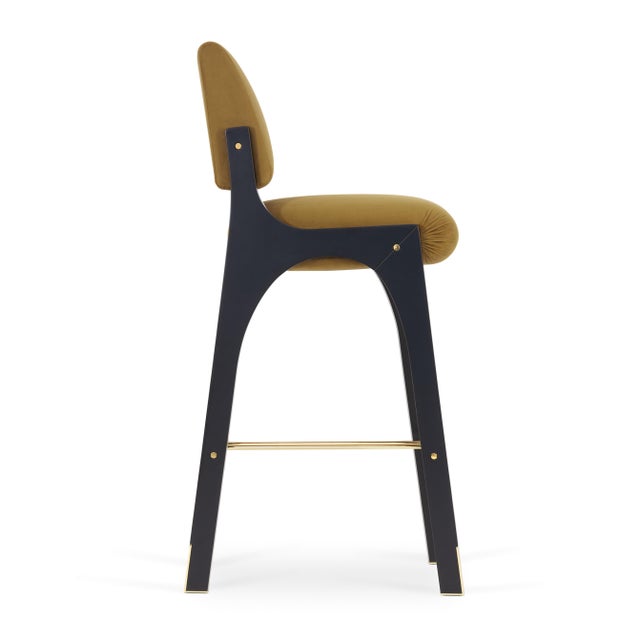 Contemporary Arches II Bar Stool in Muted Brown and Black Lacquered from Insidherland For Sale - Image 3 of 6