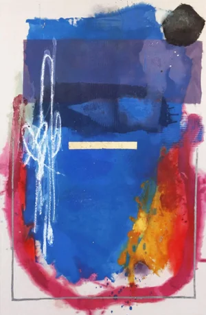 Synthesism: Solitude 2 - Large Contemporary Original Abstract Ultramarine Blue and Red Painting by Jason DeMeo