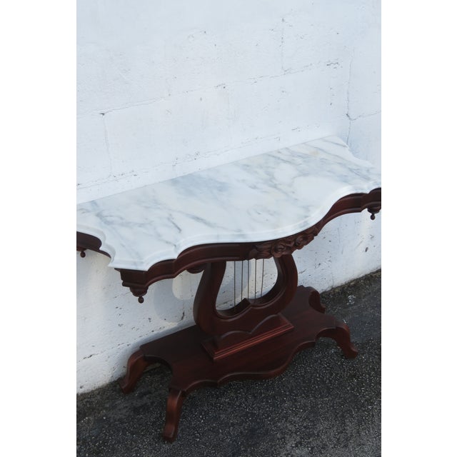 Mid 20th Century Victorian Style Marble Top Harp Design Console Entry Table For Sale - Image 14 of 17