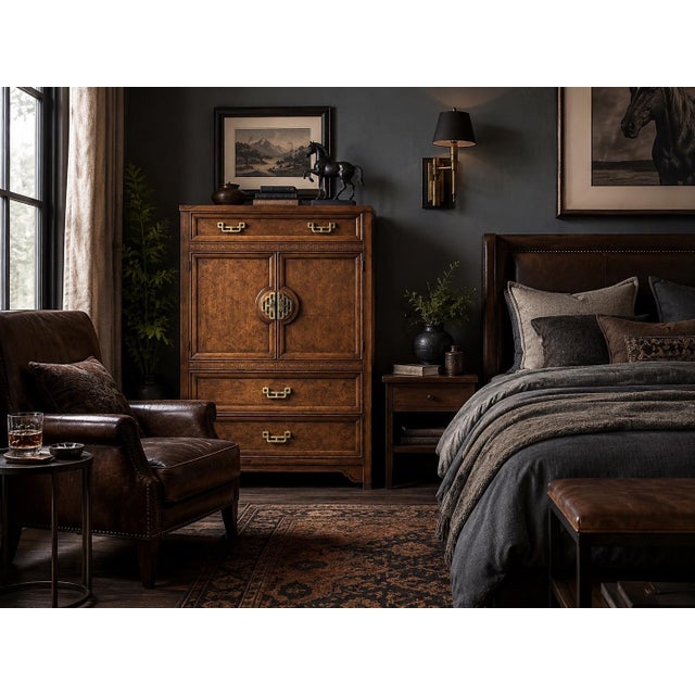 Vintage Burl Wood Chinoiserie Armoire by Henry Link From the Mandarin Collection For Sale - Image 9 of 9