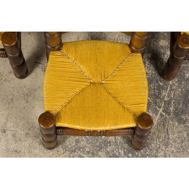 1960s Set of Six French Modernist Dining Chairs, Oak & Rush, 1960 For Sale - Image 5 of 18